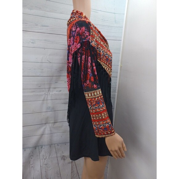 Calessa Top Women Small Sash Multi Layer Fringe High Neck Long Sleeve - Picture 4 of 9